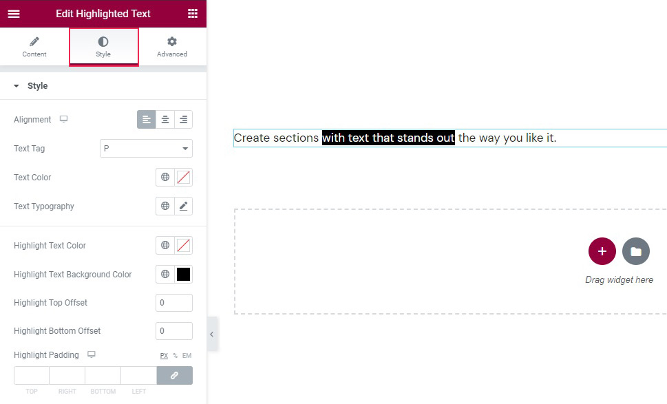 Vurgulanan Metin Stili Sekmesi