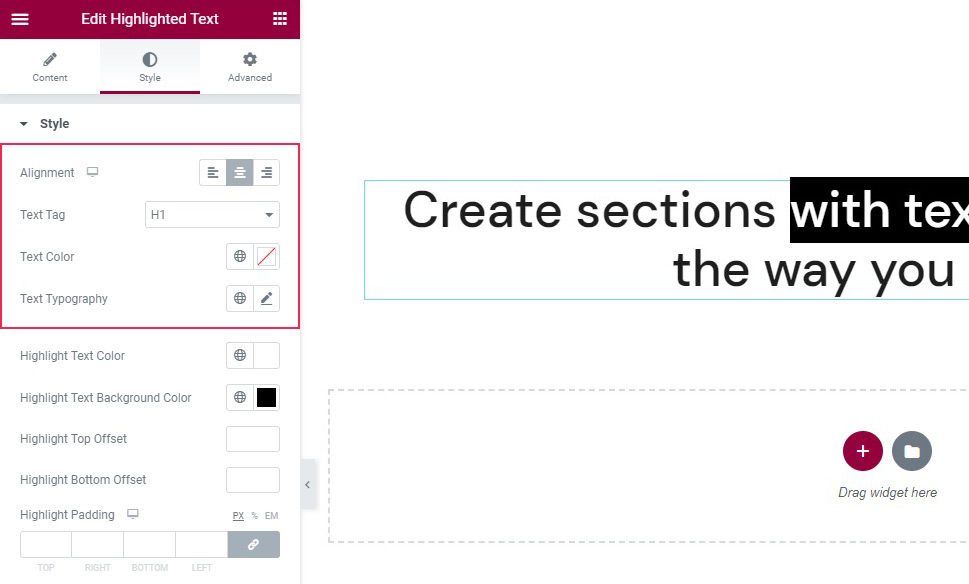 Vurgulanan Metin Stili Sekmesi