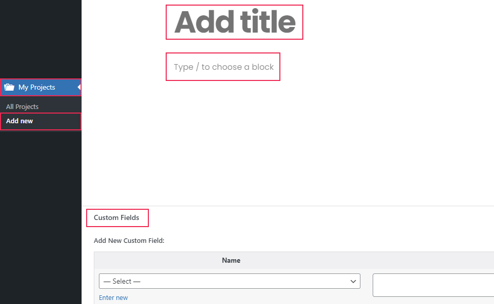 Projelerim Yeni Ekle